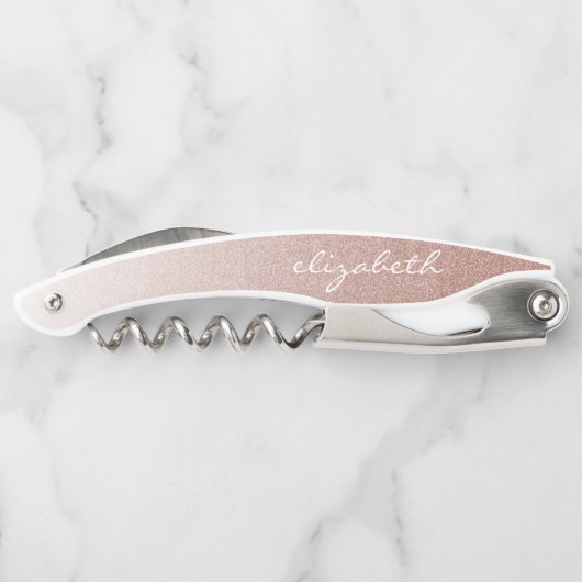 バラ金ゴールドフェイクグリッターグラデーションパーソナライズされたスクリプト ソムリエナイフ (裏面)