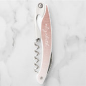 バラ金ゴールドフェイクグリッターグラデーションパーソナライズされたスクリプト ソムリエナイフ (正面)