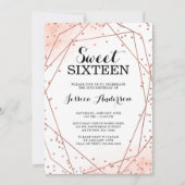 バラ金ゴールドフェイクグリッタージオメトリックスウィート16誕生日 招待状 (正面)