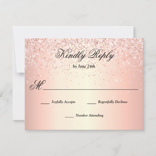 バラ金ゴールドフェイクグリッタースパークル 出欠カード (正面)