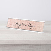 バラ金ゴールドフェイクグリッタースパーソナライズされたクリプト名 デスクネームプレート (正面)