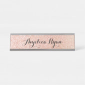 バラ金ゴールドフェイクグリッタースパーソナライズされたクリプト名 デスクネームプレート (正面)