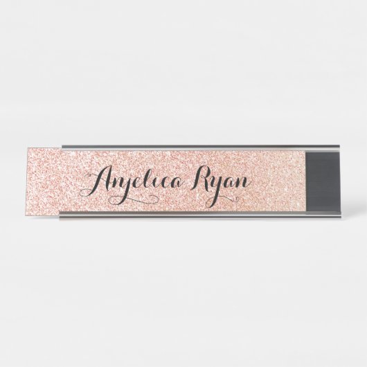 バラ金ゴールドフェイクグリッタースパーソナライズされたクリプト名 デスクネームプレート (正面)