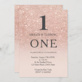 バラ金ゴールドフェイクグリッターピグラデーションンク1歳 招待状 (正面/裏面)