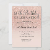 バラ金ゴールドフェイクグリッターピグラデーションンク60歳の誕生日 招待状 (正面)