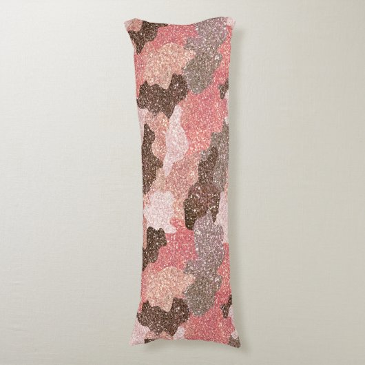 バラ金ゴールドフェイクグリッターピンクカモフラージュ ボディピロー (正面縦)