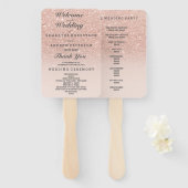 バラ金ゴールドフェイクグリッターピンクグラデーションウェディングプログラム ハンドファン (正面&裏面)