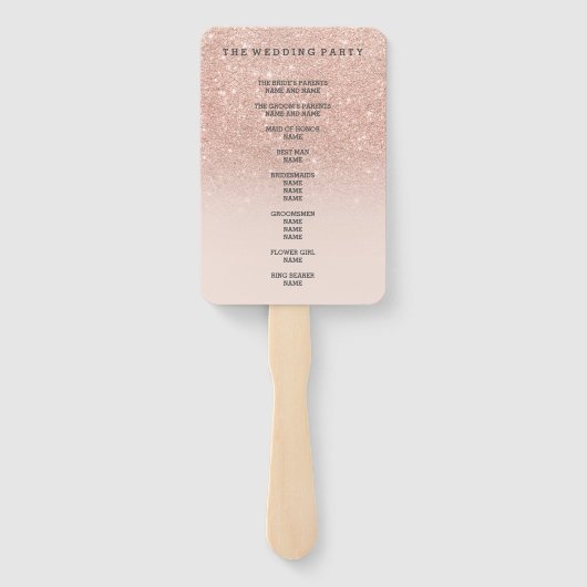 バラ金ゴールドフェイクグリッターピンクグラデーションウェディングプログラム ハンドファン (裏面)