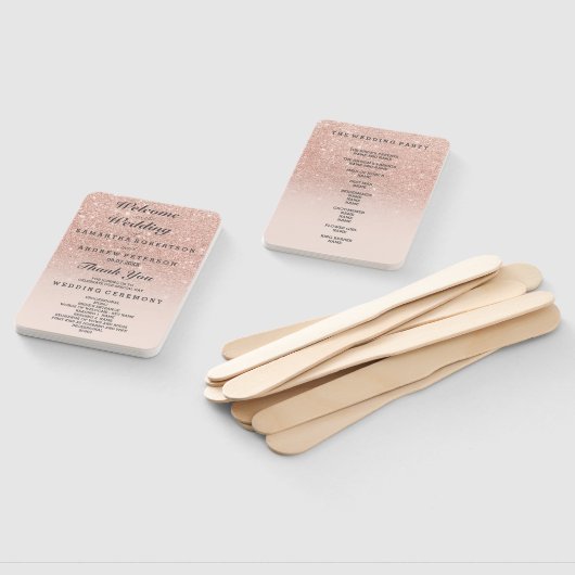 バラ金ゴールドフェイクグリッターピンクグラデーションウェディングプログラム ハンドファン (組立なし)