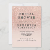 バラ金ゴールドフェイクグリッターピンクブライダルシャワー 招待状 (正面)