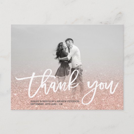 バラ金ゴールドフェイクグリッターピンク感謝していフォトユー ポストカード (正面)