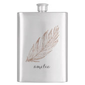 バラ金ゴールドフェイクグリッターフェザーパーソナライズされた フラスク (正面)