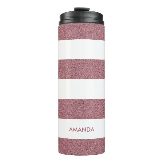 バラ金ゴールドフェイクグリッターホワストライプイト名の追加 タンブラー (正面)