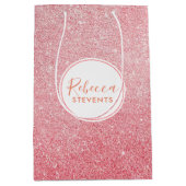 バラ金ゴールドフェイクグリッターモダンデザイン ミディアムペーパーバッグ (正面)