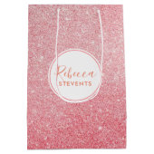 バラ金ゴールドフェイクグリッターモダンデザイン ミディアムペーパーバッグ (裏面)