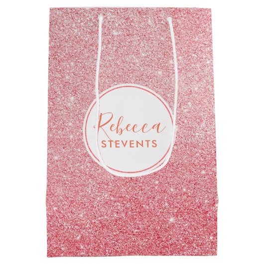 バラ金ゴールドフェイクグリッターモダンデザイン ミディアムペーパーバッグ (裏面)