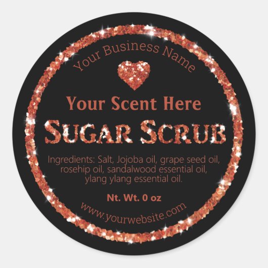 バラ金ゴールドフェイクグリッターラベル自家製糖スクラブ ラウンドシール (正面)