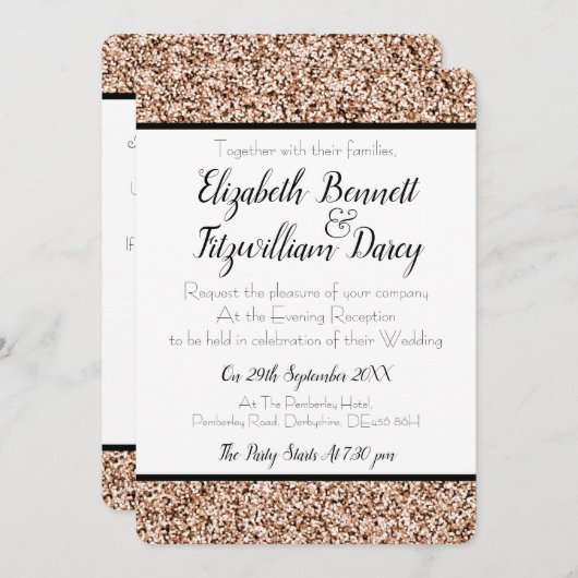 バラ金ゴールドフェイクグリッター夕べ招待状 招待状 (正面/裏面)