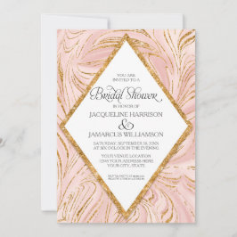 バラ金ゴールドフェイクグリッター大理石赤面ブライダルシャワー 招待状