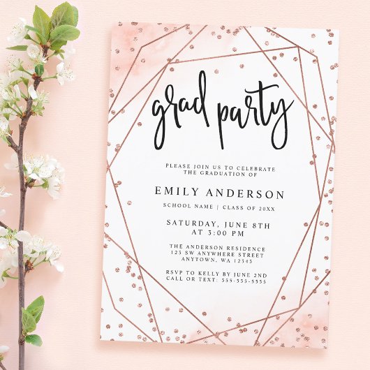 バラ金ゴールドフェイクグリッター幾何学卒業パーティー 招待状