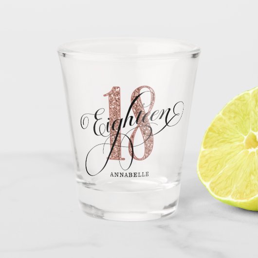 バラ金ゴールドフェイクグリッター18th誕生日ショットガラス ショットグラス (正面)