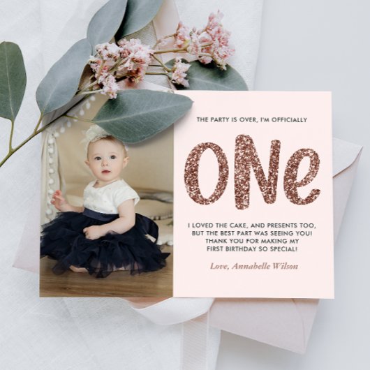 バラ金ゴールドフェイクグリッター1st誕生日ありがとう ポストカード