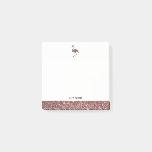 バラ金ゴールドフェイクグリッター(白、フラミンゴ、フラ縁どミゴ付き) ポストイット (正面)