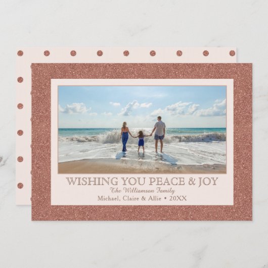 バラ金ゴールドフェイクグリッター | 1フォトホリデー シーズンカード (正面/裏面)