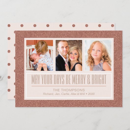 バラ金ゴールドフェイクグリッター | 3フォトホリデーカード シーズンカード (正面/裏面)