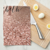 バラ金ゴールドフェイクピンクグリッター キッチンタオル (四つ折り)