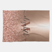 バラ金ゴールドフェイクピンクグリッター キッチンタオル (横)