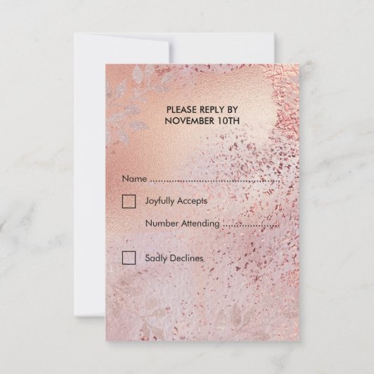 バラ金ゴールドフェイクフォイルのテクスチャとリーフ 出欠カード (裏面)