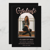 バラ金ゴールドフェイクフォイルアーチフレーム写真卒業 案内状 (正面/裏面)