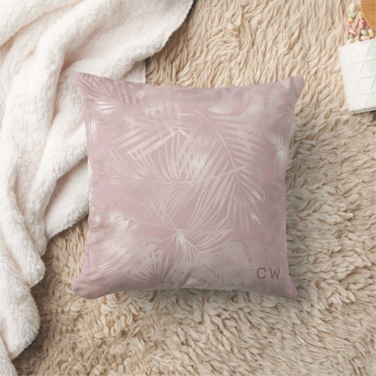 バラ金ゴールドフェイクフォイル熱帯葉モノグラム クッション (ブランケット)