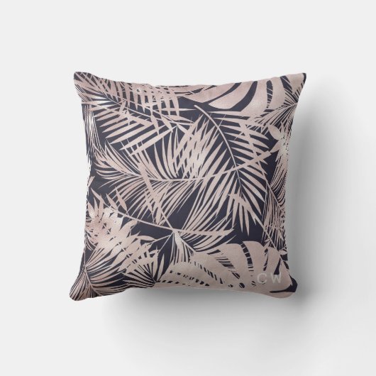 バラ金ゴールドフェイクフォイル熱帯葉モノグラム クッション (裏面)