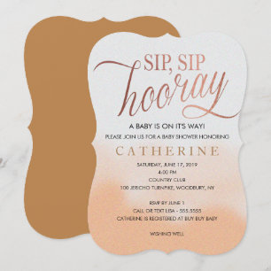 バラ金ゴールドフェイクフォイル、Sip Hooray Baby Shawer 招待状