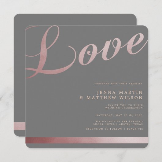 バラ金ゴールドフェイク箔書道結婚式招待状 招待状 (正面/裏面)