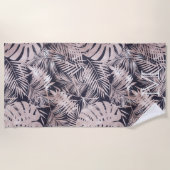 バラ金ゴールドフェイク箔熱帯葉モノグラム ビーチタオル (正面)