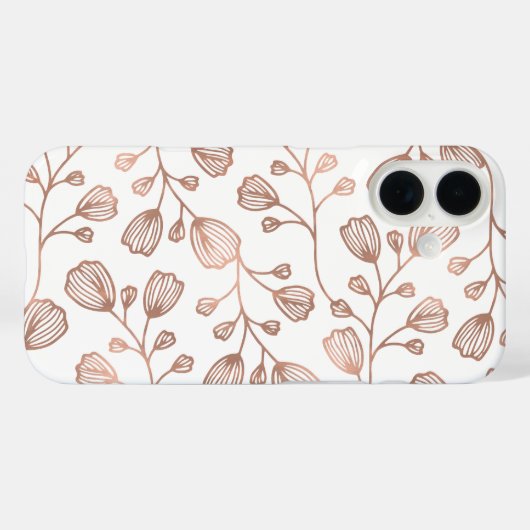 バラ金ゴールドフェイク箔白植物模様 Case-Mate iPhoneケース (裏面 (横))