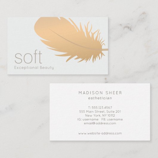 バラ金ゴールドフェザーエステティシャンスキンケア 名刺 (正面/裏面)
