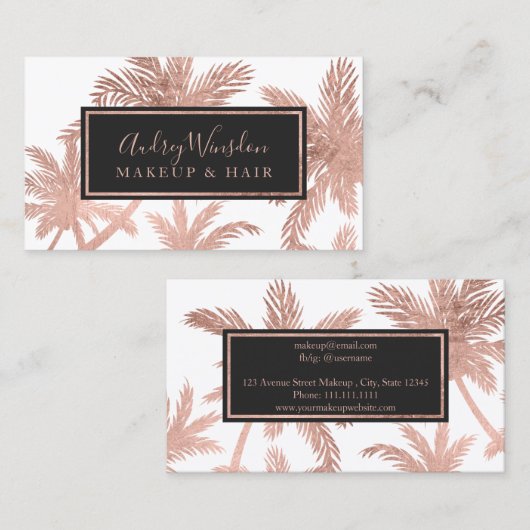 バラ金ゴールドフォイルグラムパームツリー化粧ヘアスクリプト 名刺 (正面/裏面)