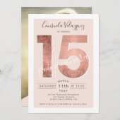 バラ金ゴールドフォイルスクリプト赤面キンセアニェラ写真 招待状 (正面/裏面)