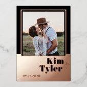 バラ金ゴールドフォイルモダンフォトウェディング日付を保存 箔招待状 (正面)