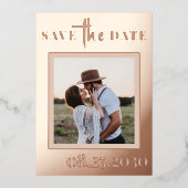 バラ金ゴールドフォイルモダンフォトウェディング日付を保存 箔招待状 (正面)