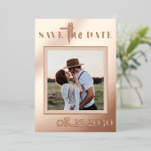 バラ金ゴールドフォイルモダンフォトウェディング日付を保存 箔招待状 (立ち正面)