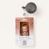 バラ金ゴールドフォイル大理石ロゴ従業員フォトパス バッジ (正面リトラクタブル付き)