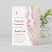 バラ金ゴールドフォイル文字第1聖餐式 箔招待状 (立ち正面)