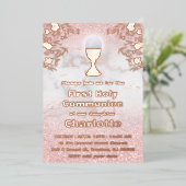 バラ金ゴールドフォイル詳細ファーストホーリーコミュニオン 箔招待状 (立ち正面)