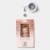 バラ金ゴールドフォイル赤面ピンクロゴ従業員のフォトパス バッジ (Front with Retractable)