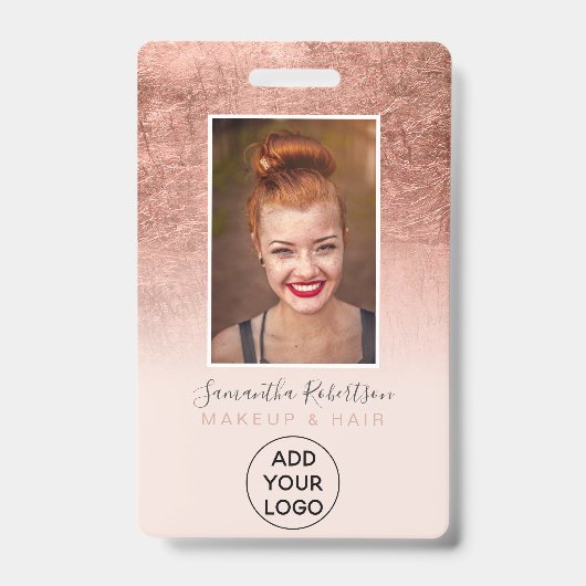 バラ金ゴールドフォイル赤面ピンクロゴ従業員のフォトパス バッジ (Front)